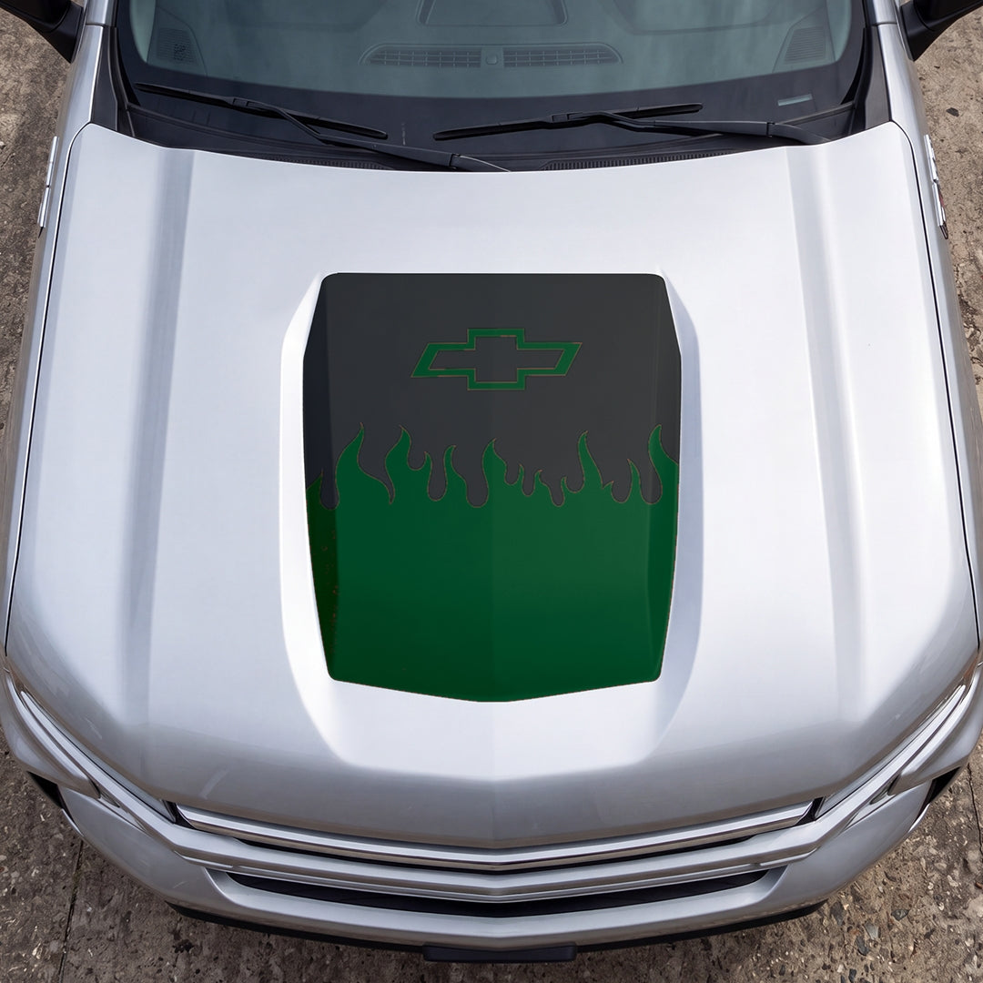 Hood Panel Decal/Sticker - Burning Flames Graphic Decal Graphic Kit - For Chevrolet Silverado 2019-2024 - Premium Vinyl