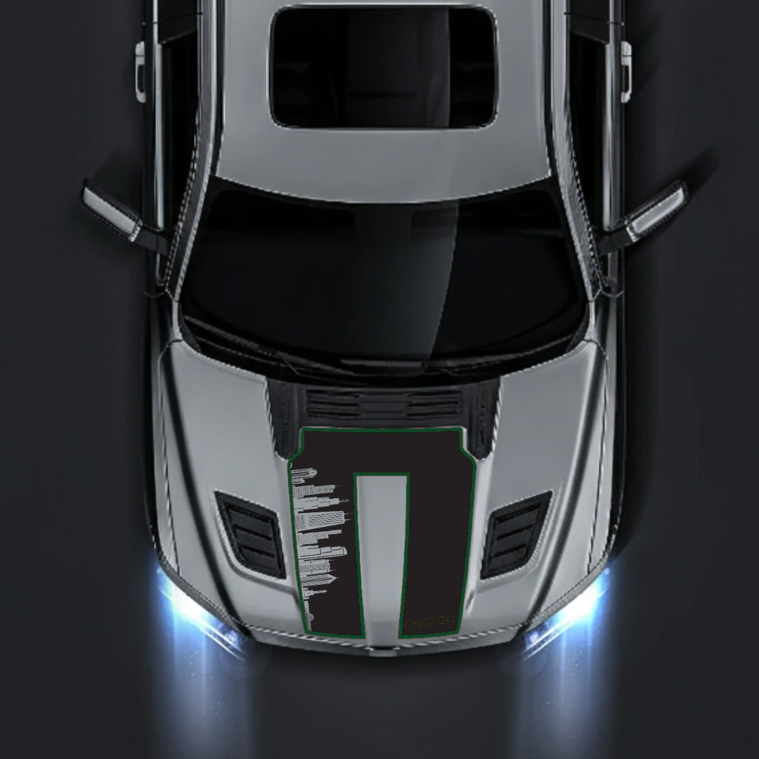 Hood Panel Decal/Sticker - Chicago Skyline - Cut - Border Graphic Kit - For Dodge RAM 1500 2019-2025 - Premium Vinyl