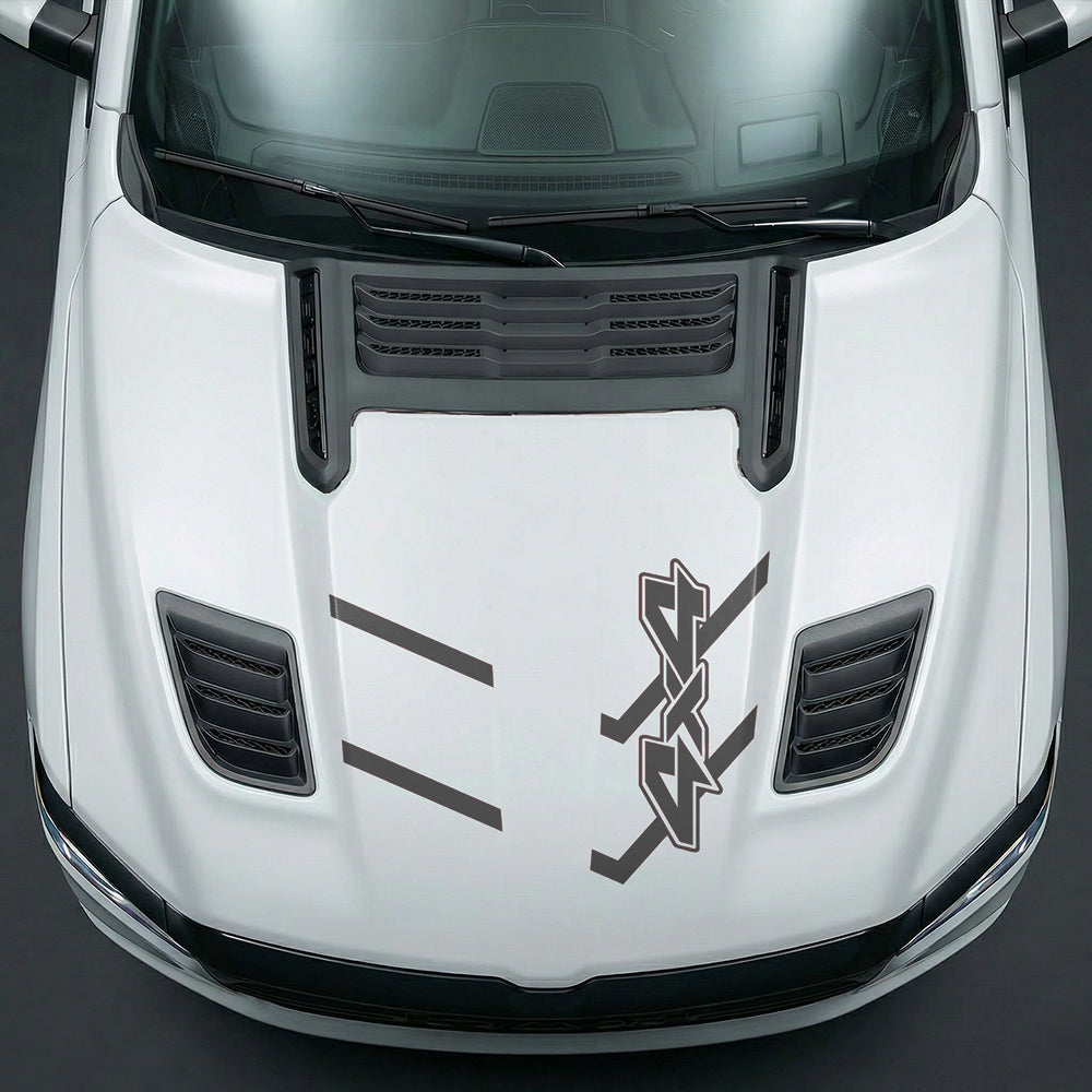 Hood Panel Decal/Sticker - Bold 4x4 Geometric Chevron - Cut Graphic Kit - For Dodge Ram 2019-2025 - Premium Vinyl