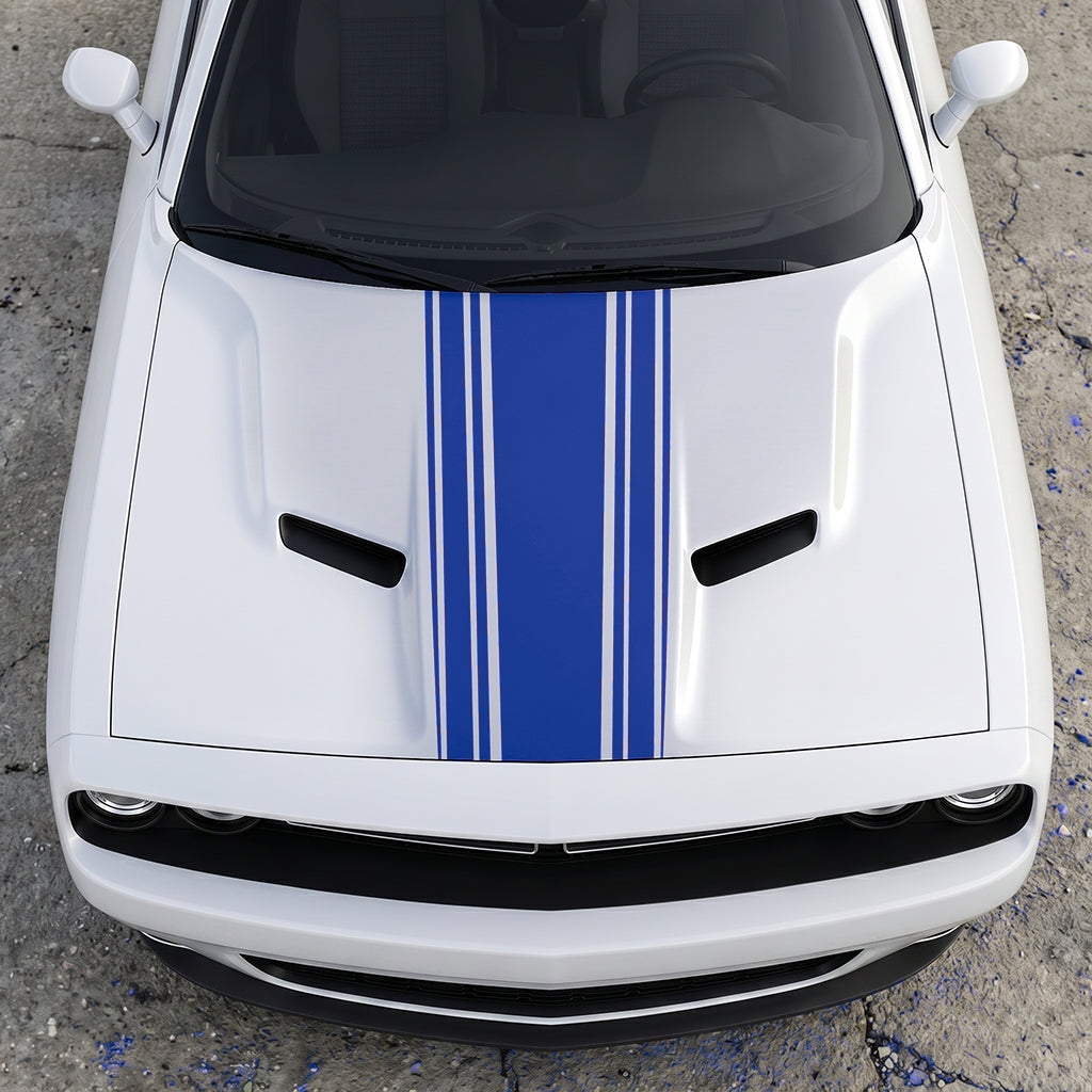 Hood Panel Decal/Sticker - Challenger Interceptor Center Stripe - Multi-Pin Racing Fade Vinyl Graphic Kit - For Dodge Challenger 2015-2024 - Premium Vinyl
