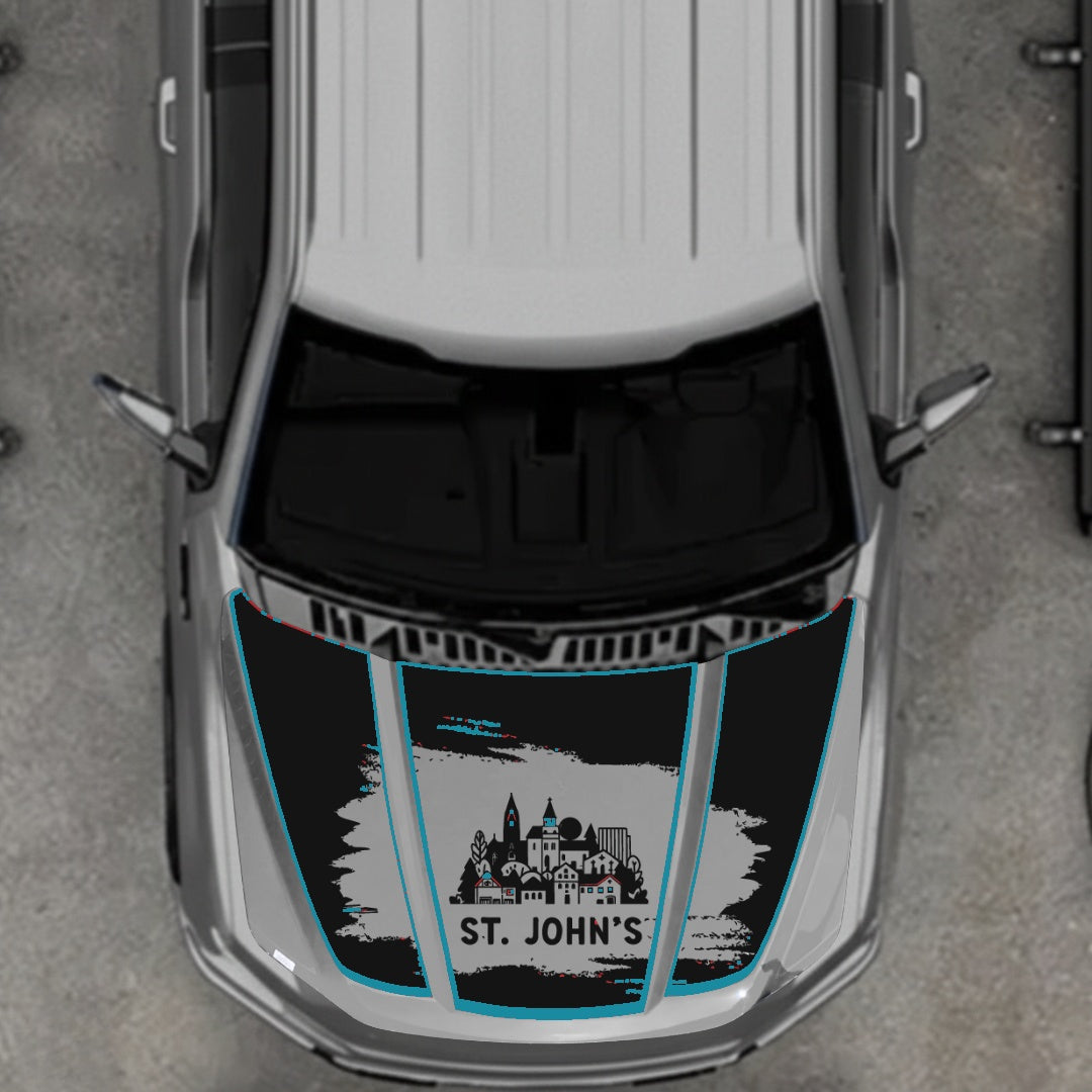 Hood Panel Decal/Sticker - St John's - Cut - Border Graphic Kit - For Ford F-150 2020-2026 - Premium Vinyl