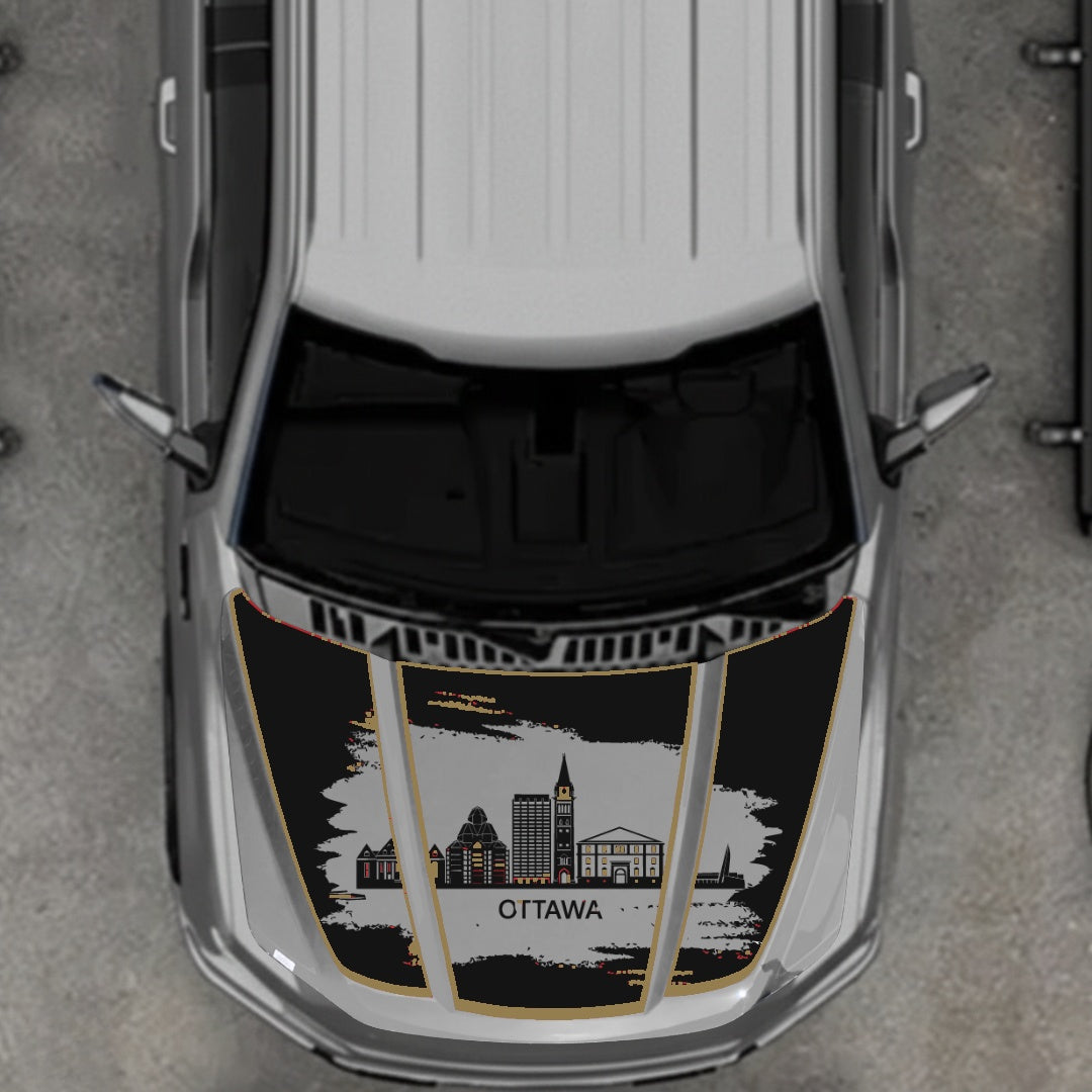 Hood Panel Decal/Sticker - Ottawa - Cut - Border Graphic Kit - For Ford F-150 2020-2026 - Premium Vinyl
