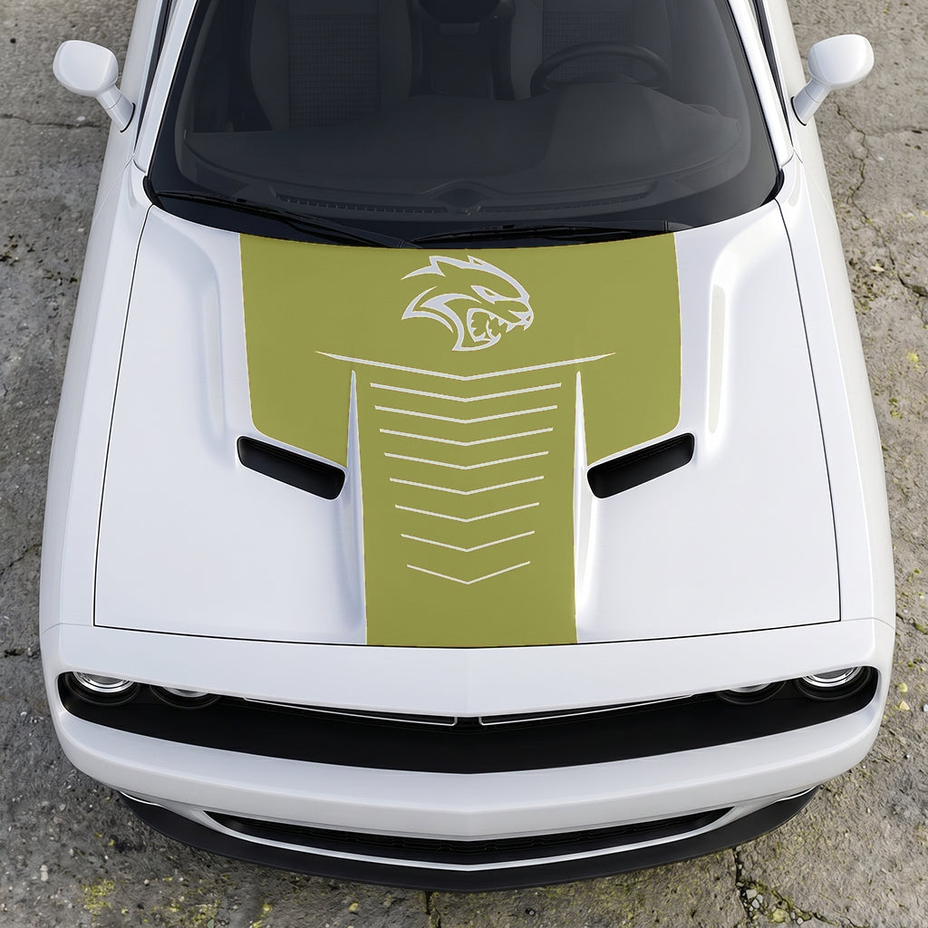 Hood Panel Decal/Sticker - Hellcat Apex Grille-Fade - Stealth Ribbed Aero Graphic Kit - For Dodge Challenger 2015-2024 - Premium Vinyl