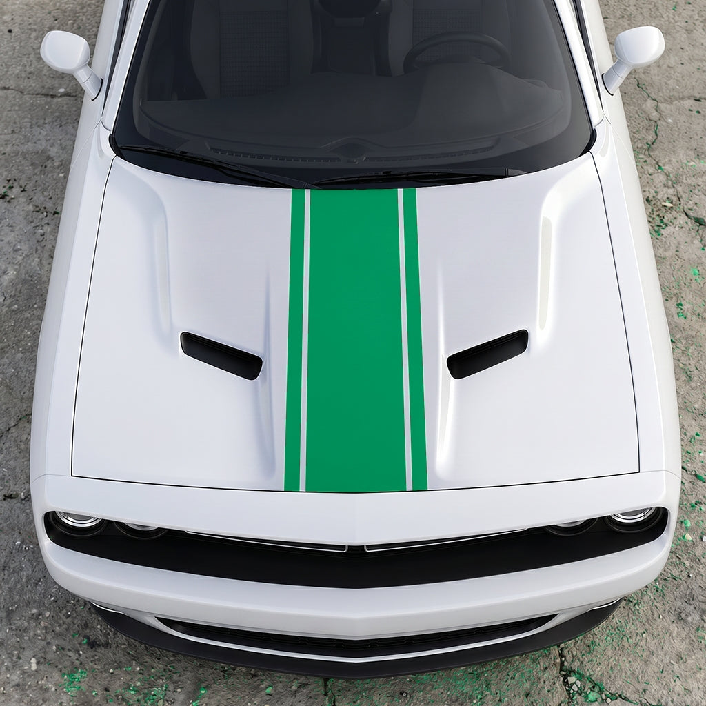 Hood Panel Decal/Sticker - Classic Rally Center Stripe - Dual-Pin Accent Hood & Trunk Racing Graphic Kit - For Dodge Challenger 2015-2024 - Premium Vinyl