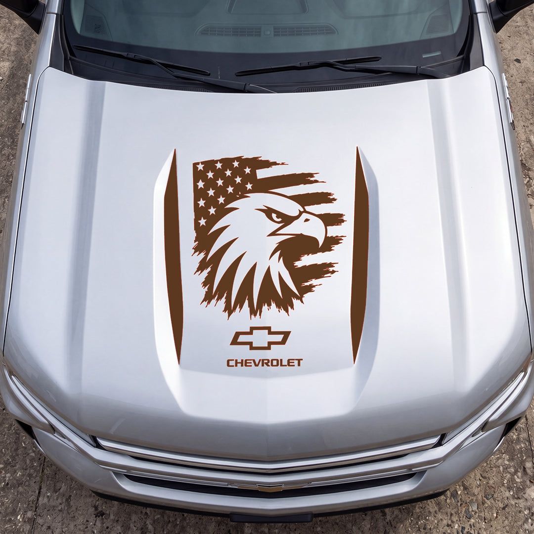 Hood Panel Decal/Sticker - Proud American Eagle Head Graphic Decal Graphic Kit - For Chevrolet Silverado 2019-2024 - Premium Vinyl