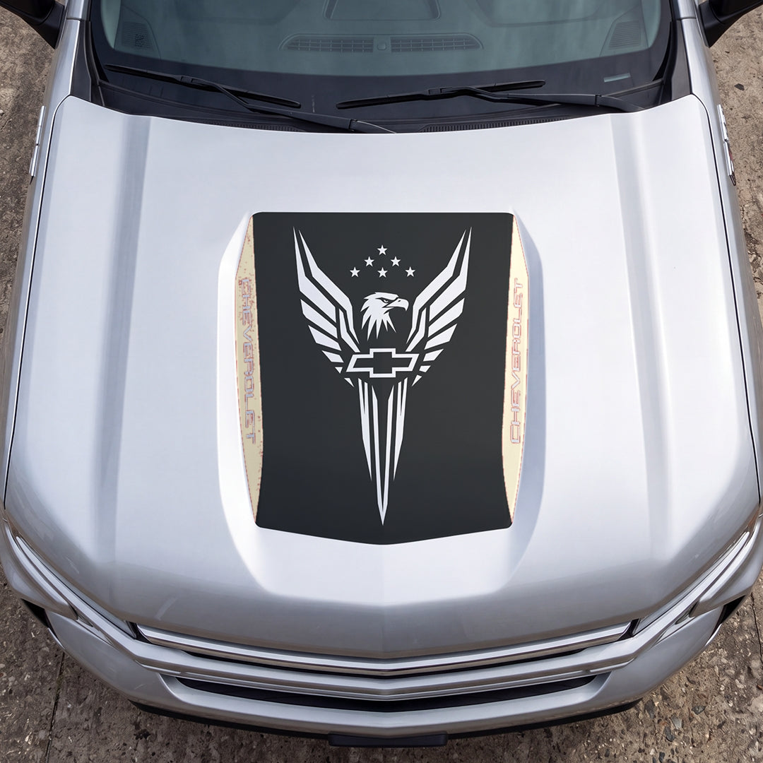 Hood Panel Decal/Sticker - Eagle Wings with Stars Graphic Decal Graphic Kit - For Chevrolet Silverado 2019-2024 - Premium Vinyl