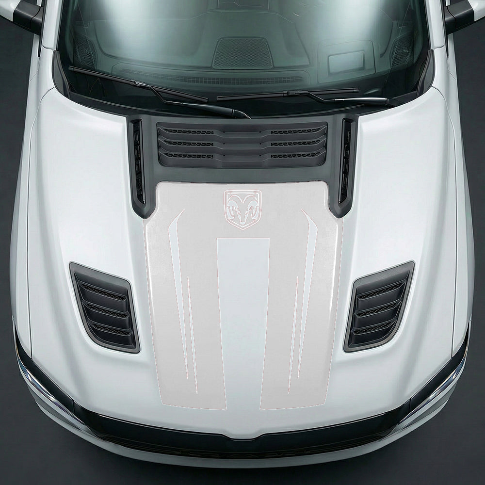 Hood Panel Decal/Sticker - Sleek Spear Cutout U-Shape with RAM Logo Graphic Kit - For Dodge Ram 2019-2025 - Premium Vinyl