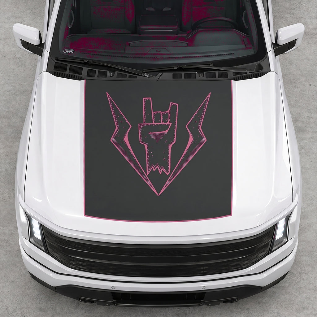 Hood Panel Decal/Sticker - Lightning Rock Hand Graphic Decal Graphic Kit - For FORD F-150 2015-2020 - Premium Vinyl