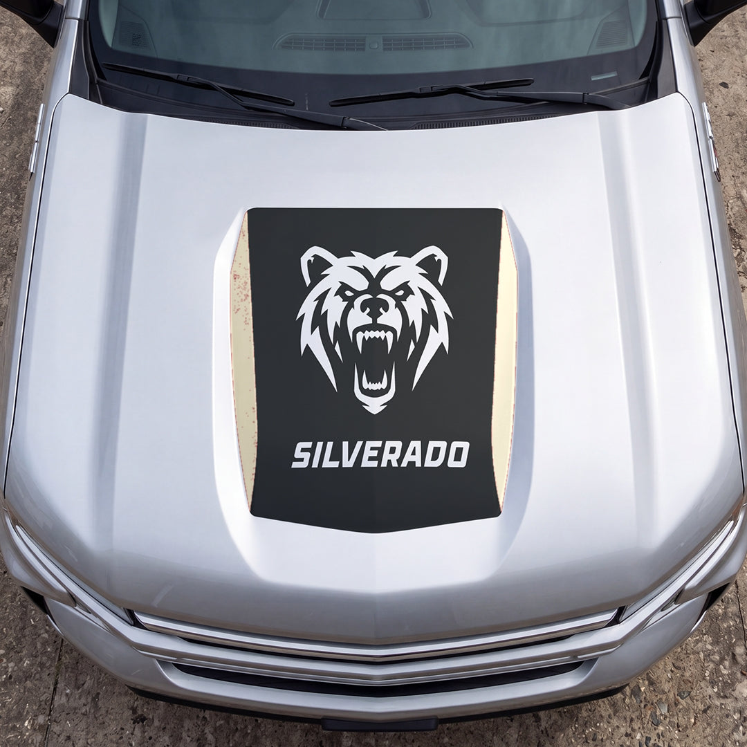 Hood Panel Decal/Sticker - Aggressive Bear Face Graphic Decal Graphic Kit - For Chevrolet Silverado 2019-2024 - Premium Vinyl
