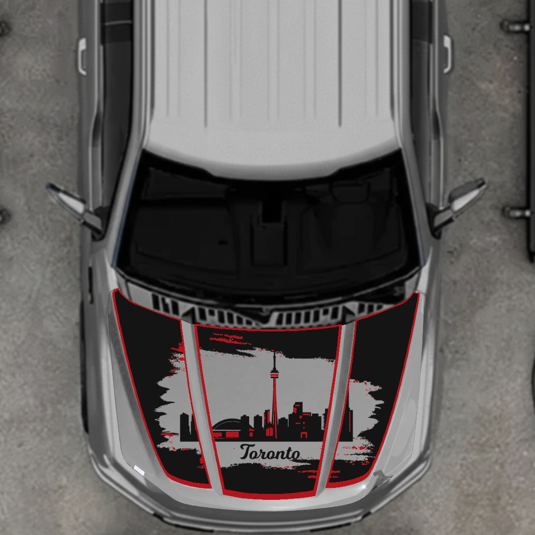 Hood Panel Decal/Sticker - Toronto - Cut - Border Graphic Kit - For Ford F-150 2020-2026 - Premium Vinyl
