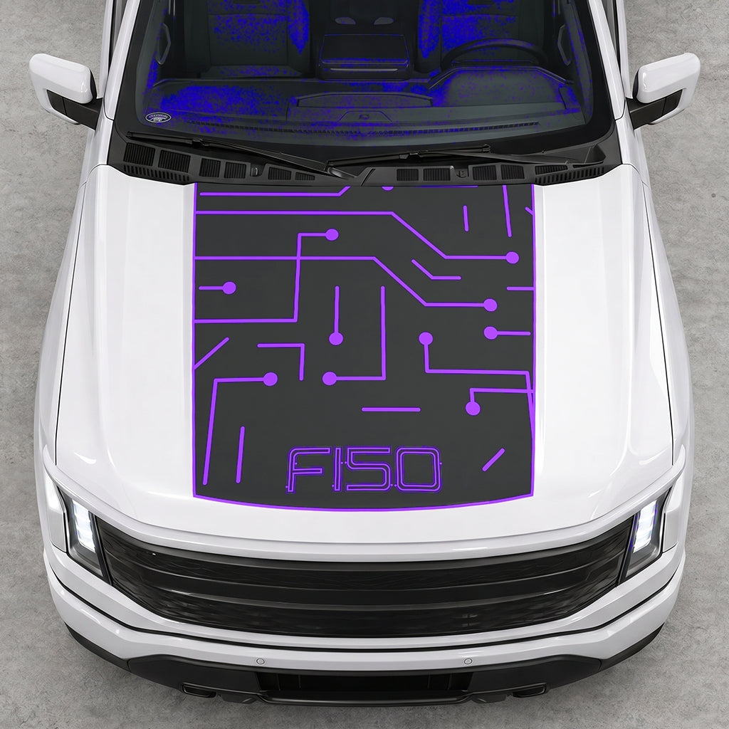 Hood Panel Decal/Sticker - Electric Circuit Graphic Decal Graphic Kit - For FORD F-150 2015-2020 - Premium Vinyl