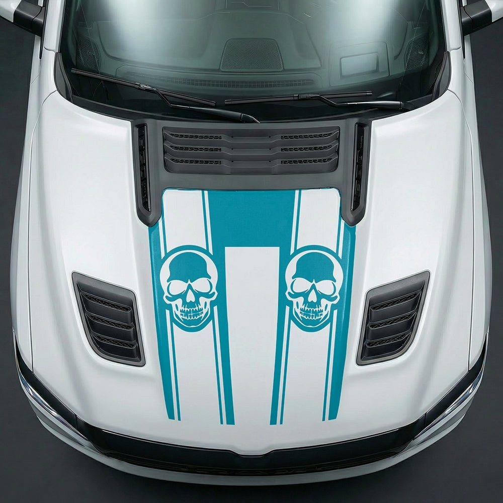 Hood Panel Decal/Sticker - Sinister Skull Racing Stripes U-Shape Graphic Kit - For Dodge Ram 2019-2025 - Premium Vinyl