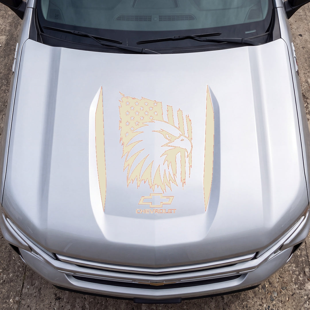 Hood Panel Decal/Sticker - American Eagle Head Graphic Decal Graphic Kit - For Chevrolet Silverado 2019-2024 - Premium Vinyl