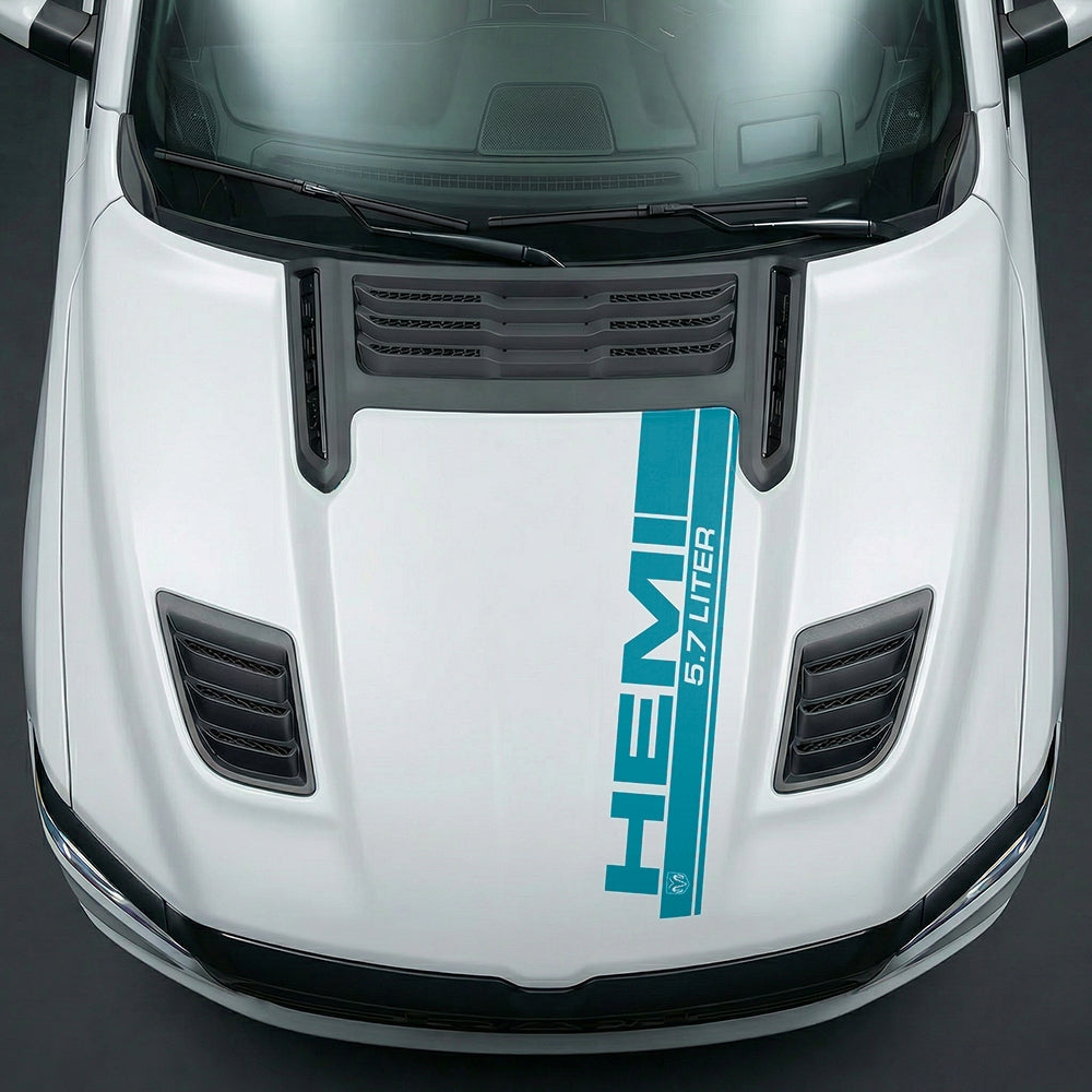 Hood Panel Decal/Sticker - Premium 5.7L HEMI Vertical Racing Stripe - Cut Graphic Kit - For Dodge Ram 2019-2025 - Premium Vinyl