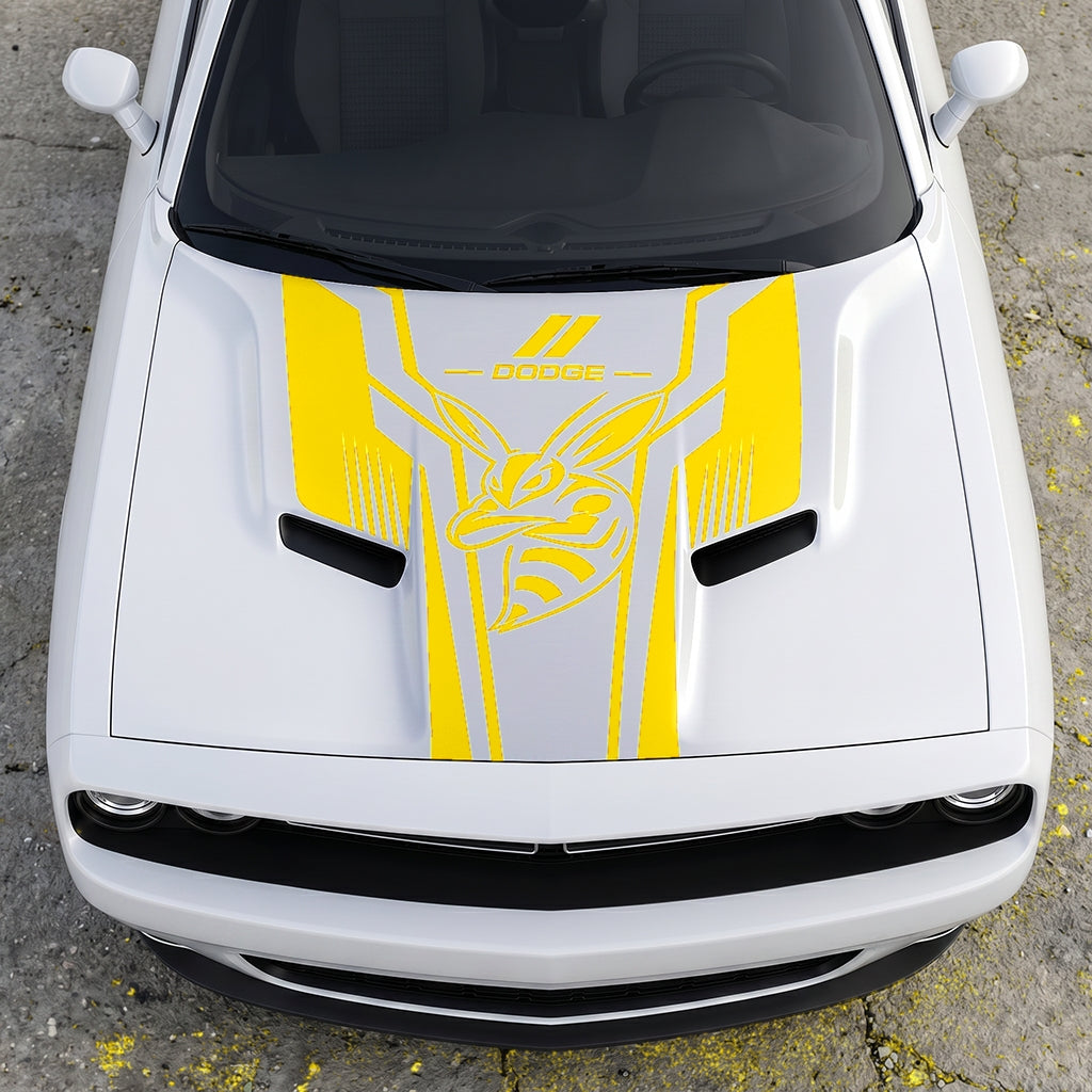 Hood Panel Decal/Sticker - Scat Pack Angry Bee Aerodynamic - Dual-Wing Performance Series Graphic Kit - For Dodge Challenger 2015-2024 - Premium Vinyl