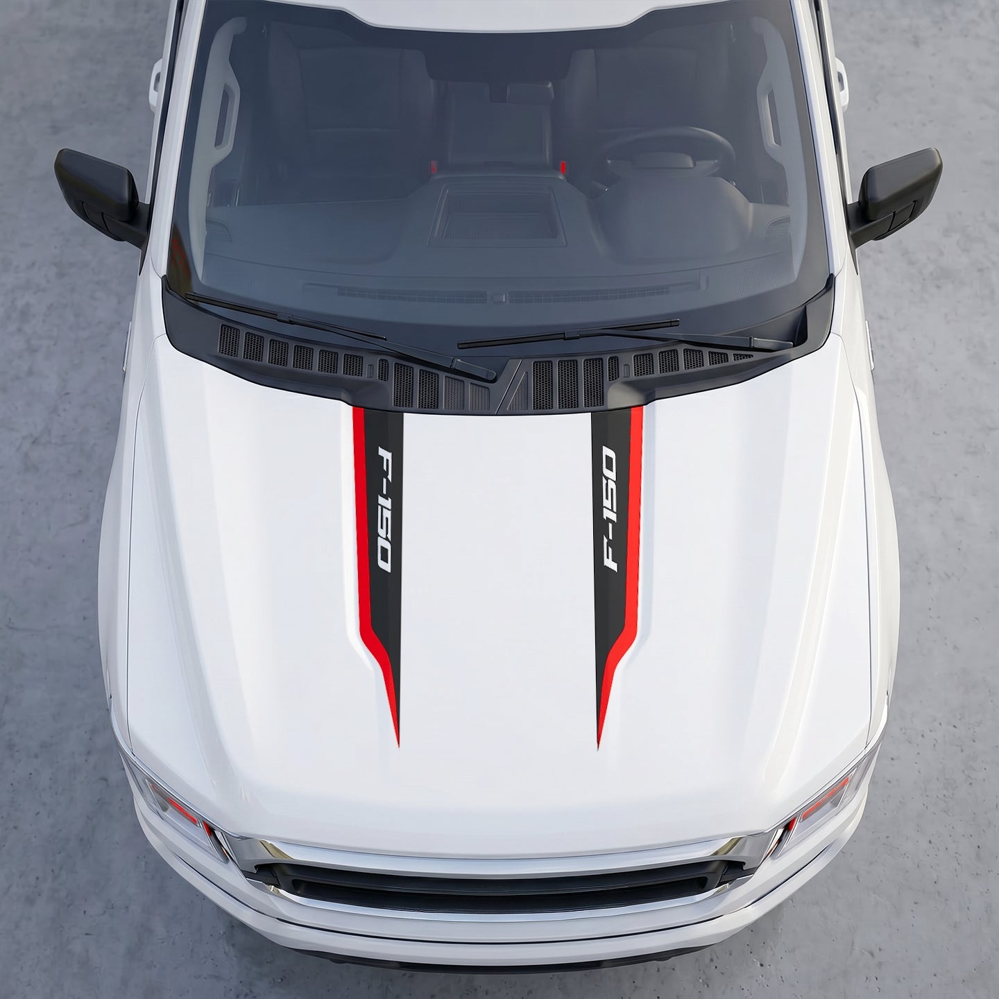 Hood Panel Decal/Sticker - Matte Black Hood Cowl Accent Stripes – Dual Side Edge Vinyl Decals with Horizontal Logo Graphic Trim Graphic Kit - For Ford F-150 F150 2015-2020 - Premium Vinyl