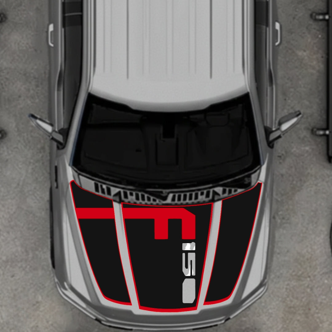 Hood Panel Decal/Sticker - Style 4 - Cut - Border Graphic Kit - For Ford F-150 2020-2026 - Premium Vinyl
