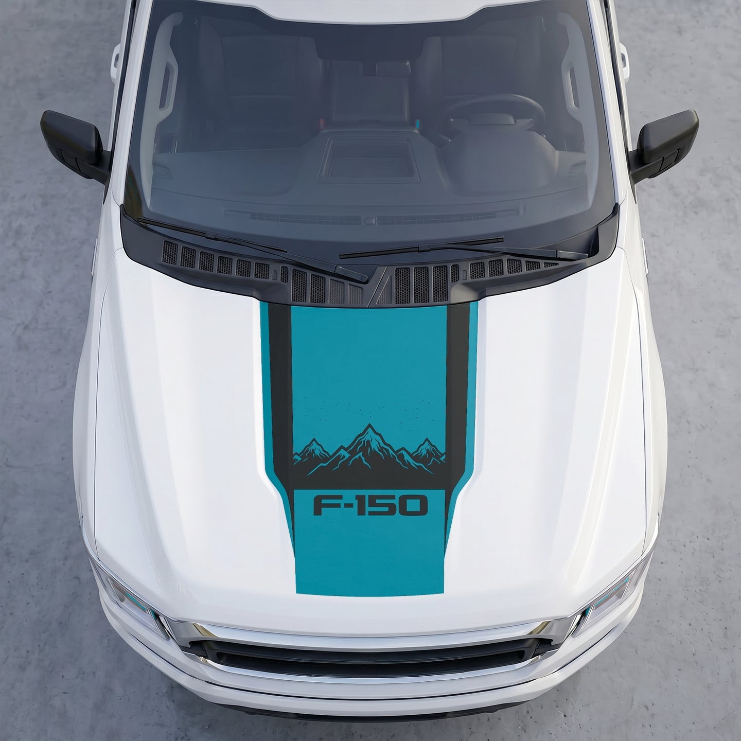Hood Panel Decal/Sticker - Landscape Mountain Peak Hood Decal – Center Matte Black Stripe Vinyl Wrap Graphic Kit - For Ford F-150 F150 2015-2020 - Premium Vinyl