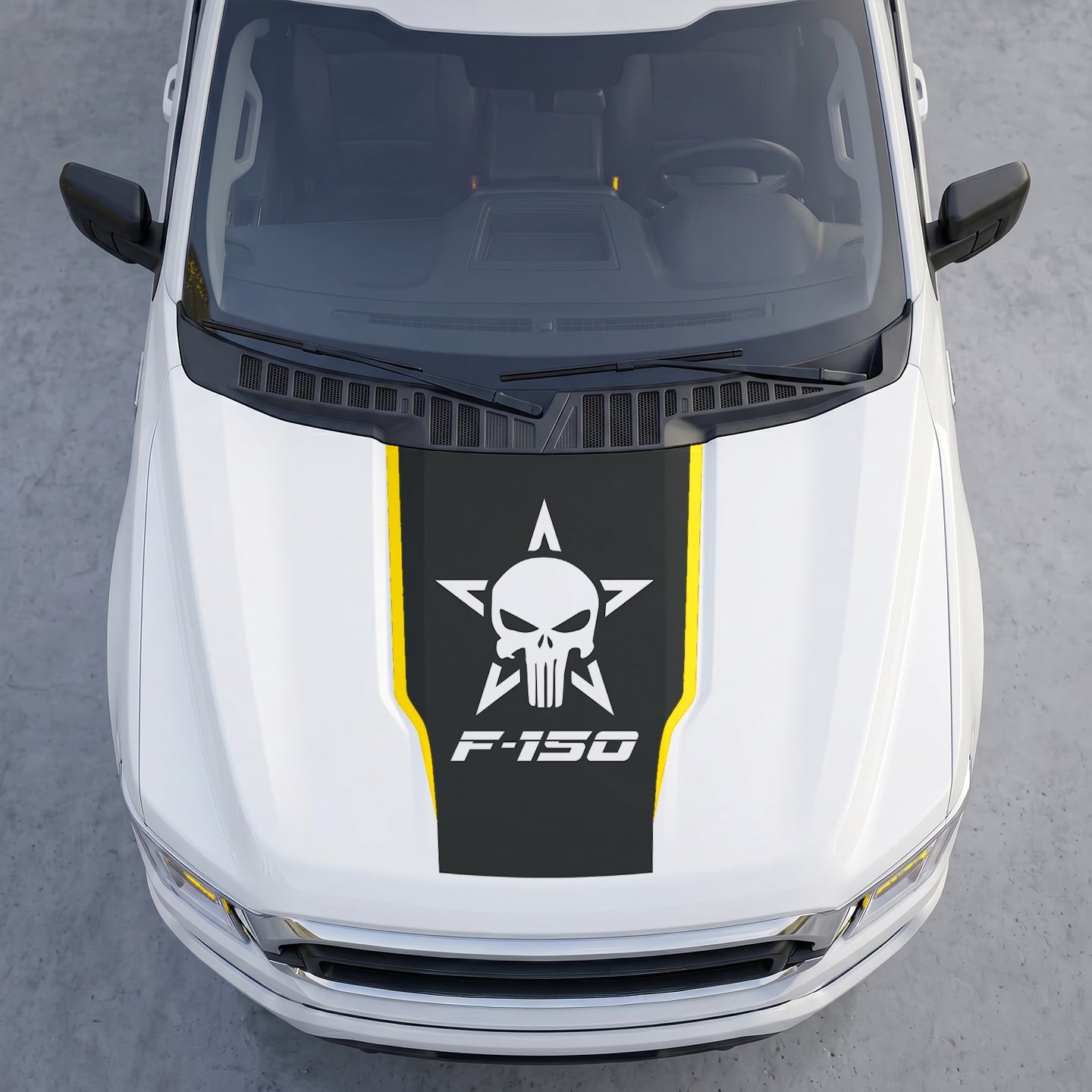 Hood Panel Decal/Sticker - Matte Black Hood Decal Wrap – Tactical Star & Skull Graphic Kit - For Ford F-150 F150 2015-2020 - Premium Vinyl