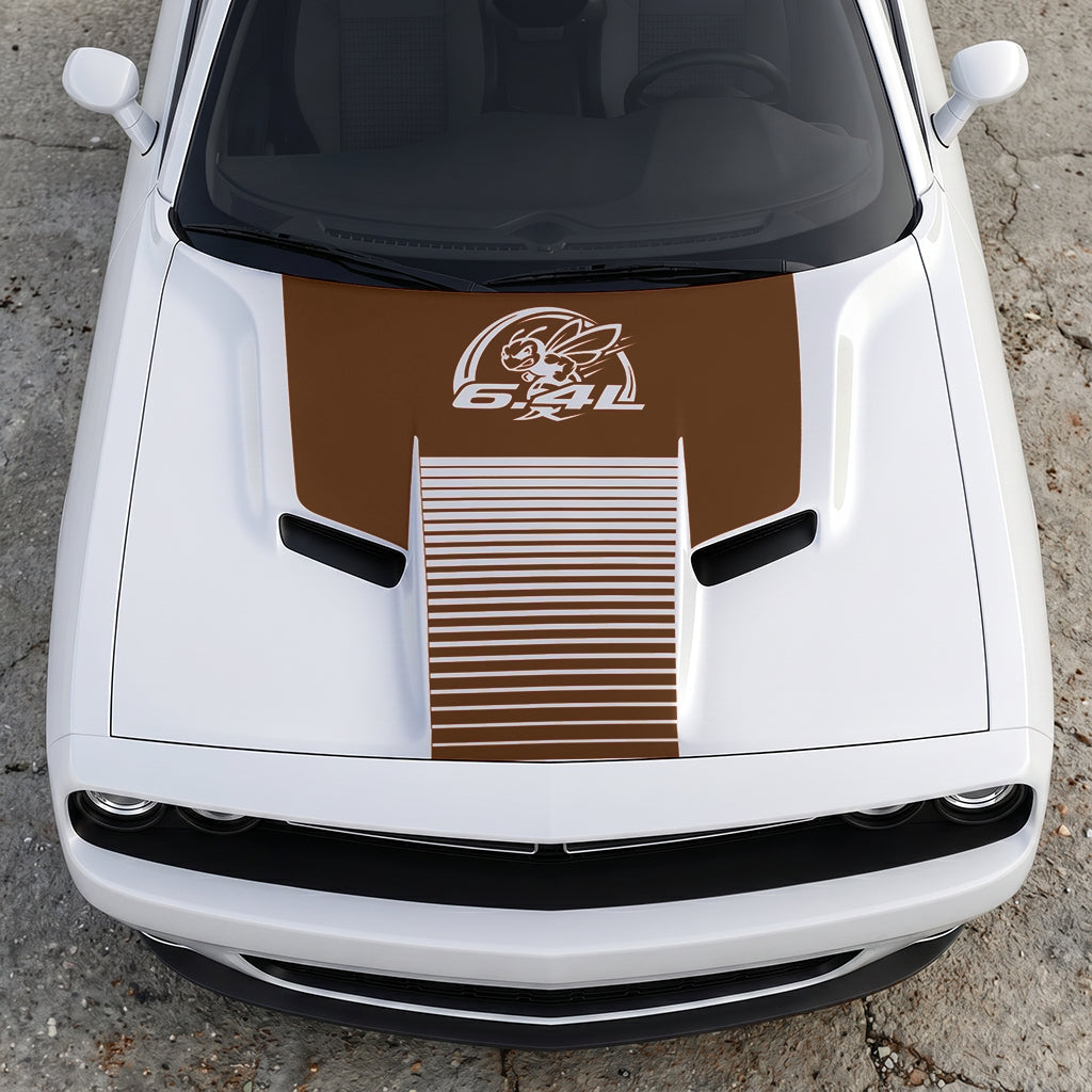Hood Panel Decal/Sticker - Scat Pack 6.4L Bee Heritage Stripe - Custom Precision Cut Vinyl Overlay Graphic Kit - For Dodge Challenger 2015-2024 - Premium Vinyl