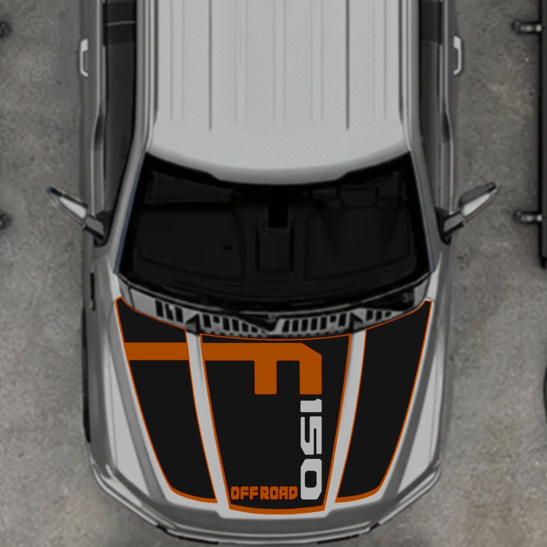 Hood Panel Decal/Sticker - Stlye 5 - Cut - Border Graphic Kit - For Ford F-150 2020-2026 - Premium Vinyl
