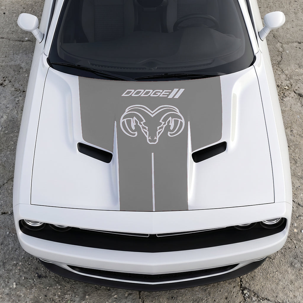 Hood Panel Decal/Sticker - Classic Ram Head Horns Up - Bold Dodge Branding Graphic Kit - For Dodge Challenger 2015-2024 - Premium Vinyl