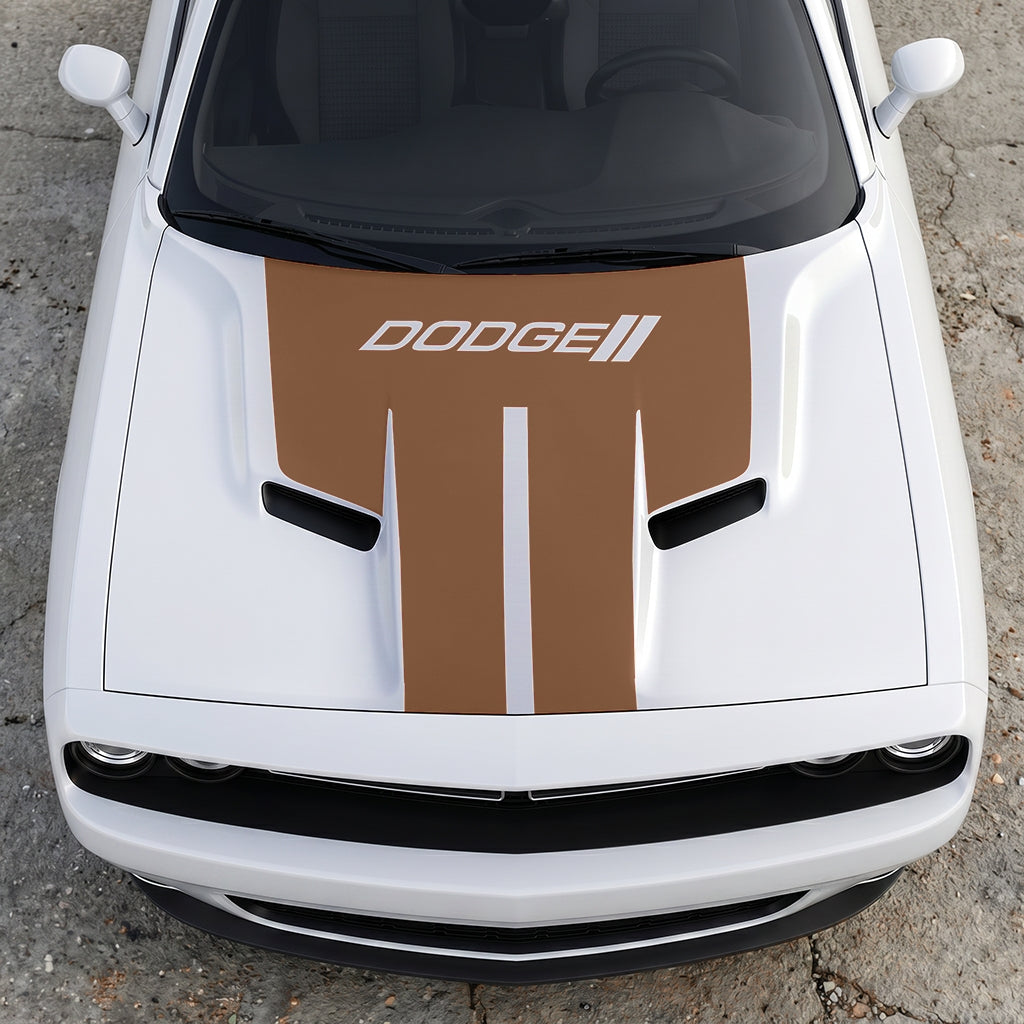 Hood Panel Decal/Sticker - Minimalist Dual-Band Racing Stripe - Clean Parallel Performance Overlay Graphic Kit - For Dodge Challenger 2015-2024 - Premium Vinyl