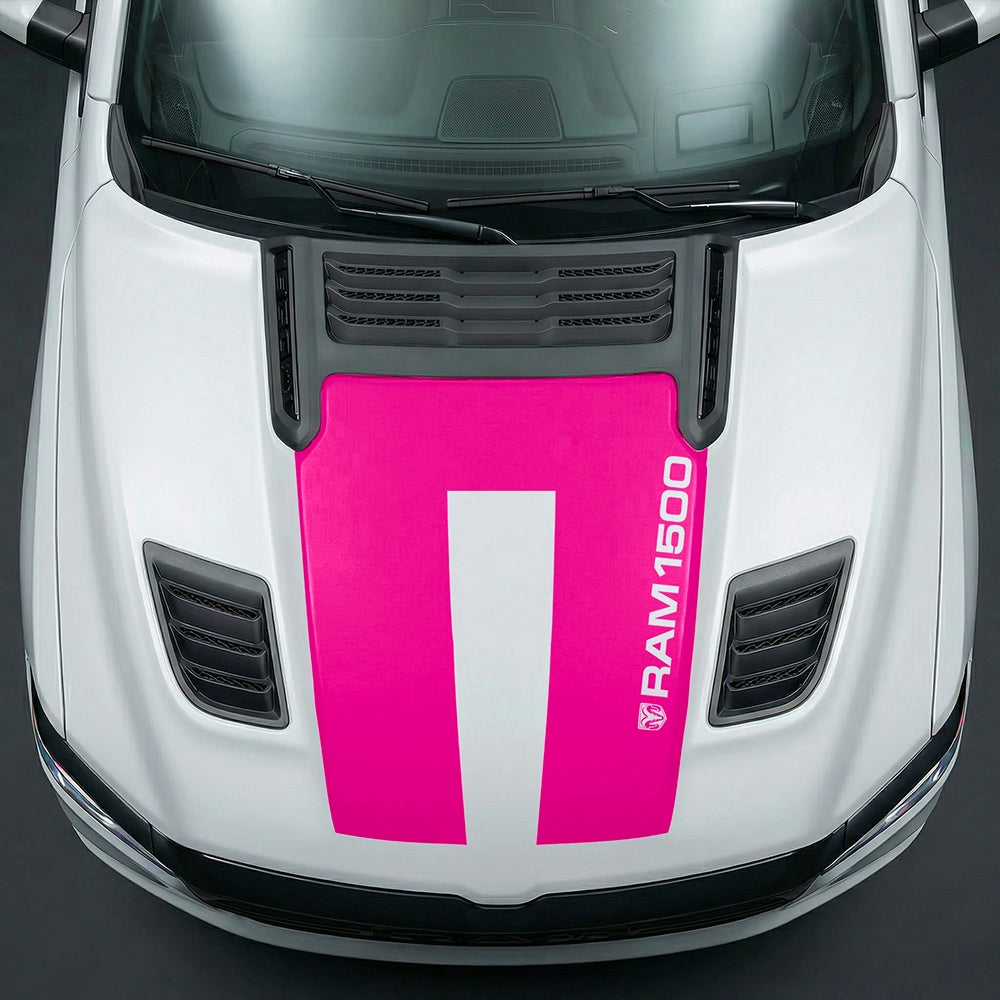 Hood Panel Decal/Sticker - Sleek Vertical RAM 1500 Text & Logo Minimalist Graphic Kit - For Dodge Ram 2019-2025 - Premium Vinyl