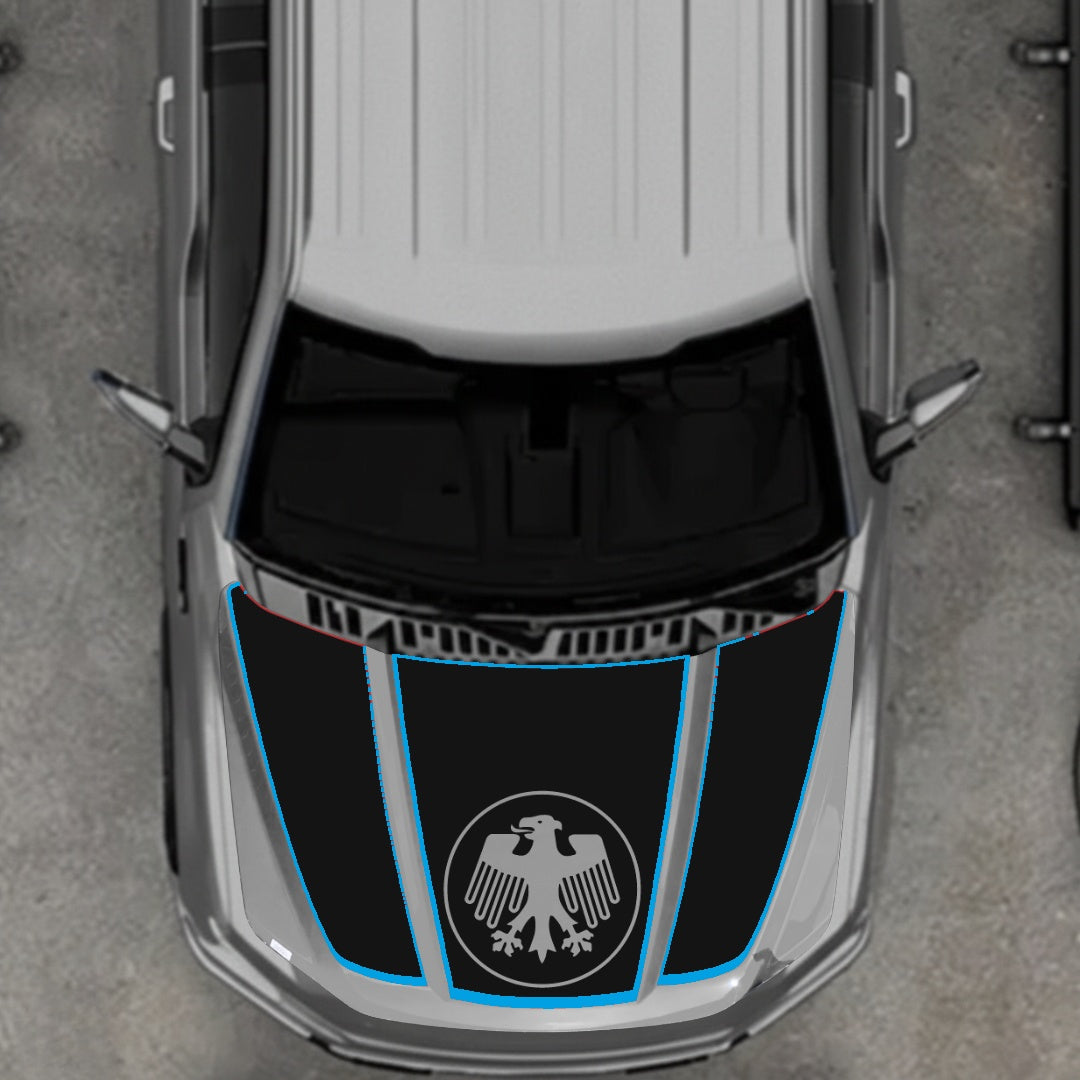 Hood Panel Decal/Sticker - Germany Logo - Cut - Border Graphic Kit - For Ford F-150 2020-2026 - Premium Vinyl