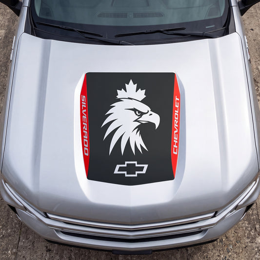 Hood Panel Decal/Sticker - Eagle Head with Maple Graphic Decal Graphic Kit - For Chevrolet Silverado 2019-2024 - Premium Vinyl