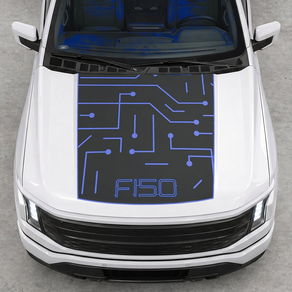 Hood Panel Decal/Sticker - Electric Circuit Graphic Decal Graphic Kit - For FORD F-150 2015-2020 - Premium Vinyl
