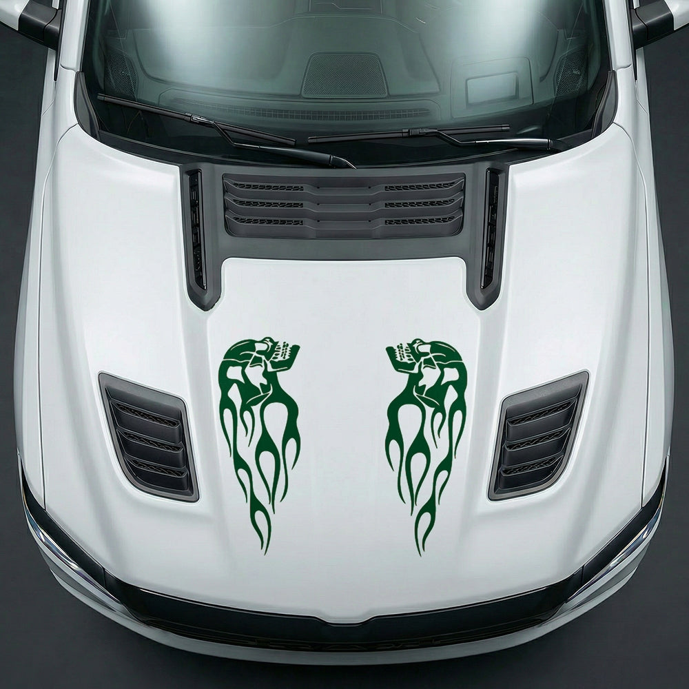Hood Panel Decal/Sticker - Fiery Skulls Custom U-Shape - Cut Graphic Kit - For Dodge Ram 2019-2025 - Premium Vinyl