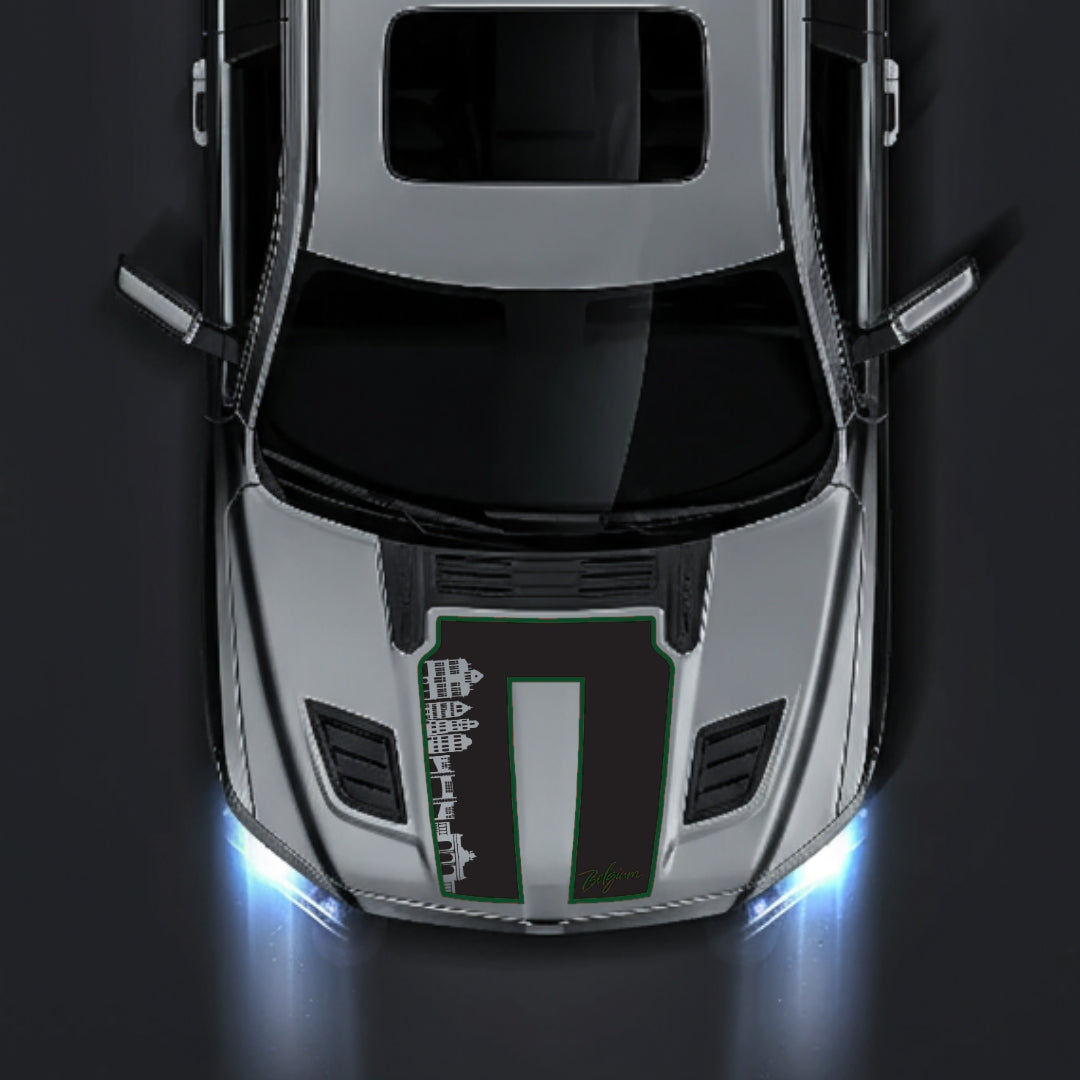 Hood Panel Decal/Sticker - Belgium Skyline - Cut - Border Graphic Kit - For Dodge RAM 1500 2019-2025 - Premium Vinyl