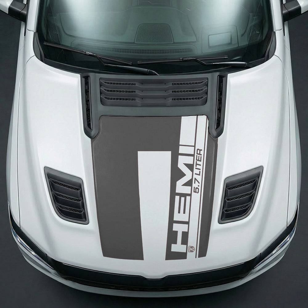 Hood Panel Decal/Sticker - Premium 5.7L HEMI Vertical Racing Stripe Graphic Kit - For Dodge Ram 2019-2025 - Premium Vinyl