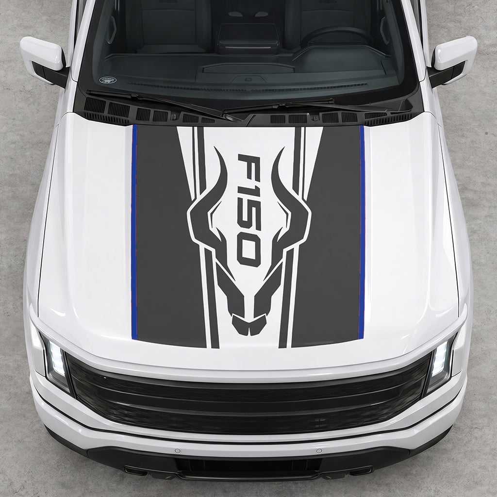 Hood Panel Decal/Sticker - Ram Horns Graphic Decal Graphic Kit - For Ford F-150 2015-2020 - Premium Vinyl