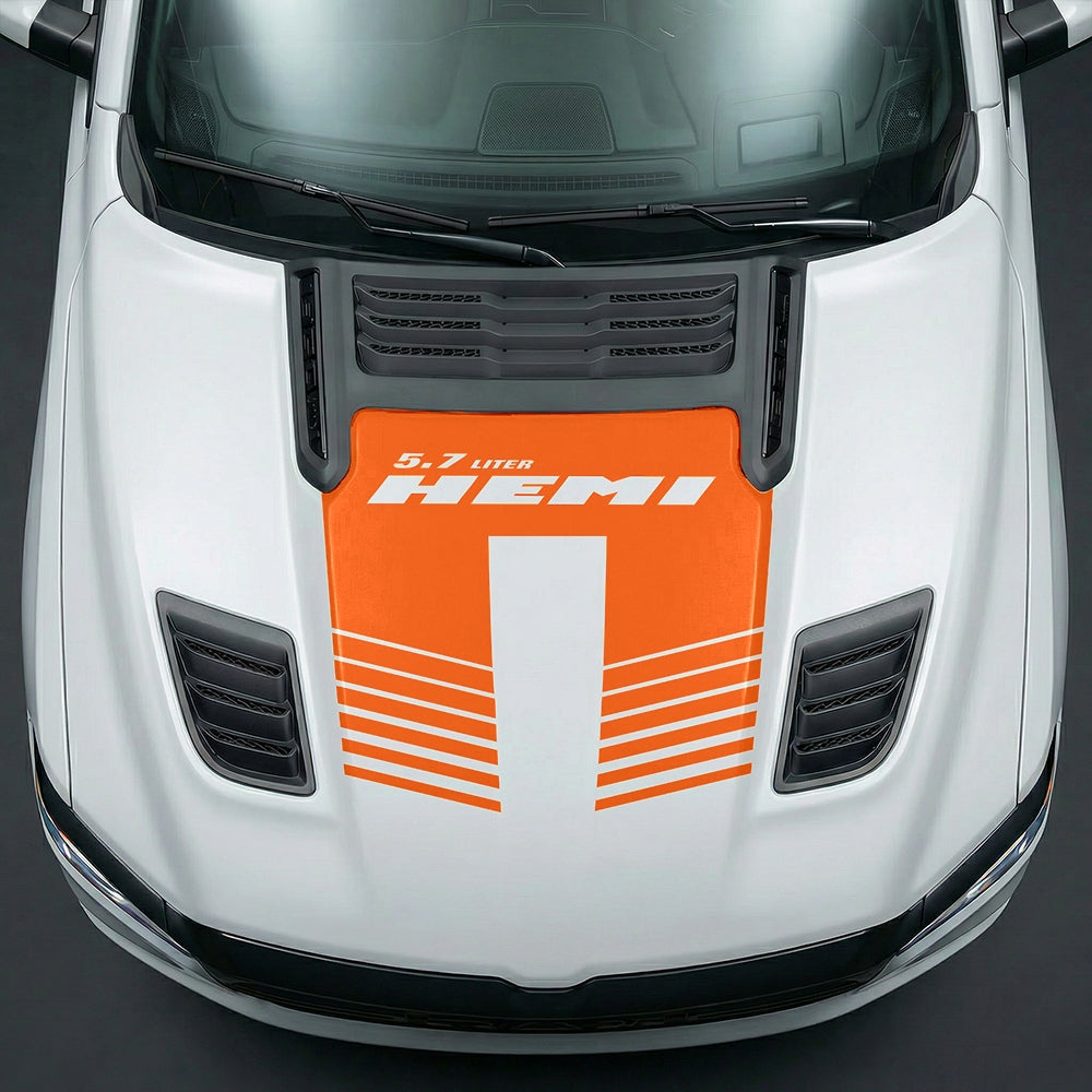 Hood Panel Decal/Sticker - Aggressive 5.7L HEMI Slotted Strobe Graphic Kit - For Dodge Ram 2019-2025 - Premium Vinyl