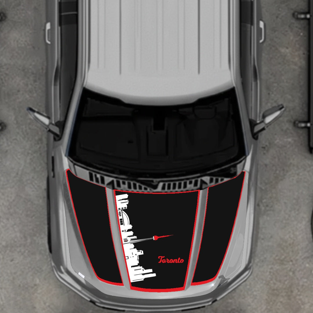 Hood Panel Decal/Sticker - Toronto Skyline - Cut - Border Graphic Kit - For Ford F-150 2020-2026 - Premium Vinyl