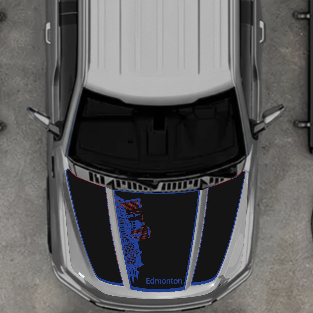 Hood Panel Decal/Sticker - Edmonton Skyline - Border Graphic Kit - For Ford F-150 2020-2026 - Premium Vinyl