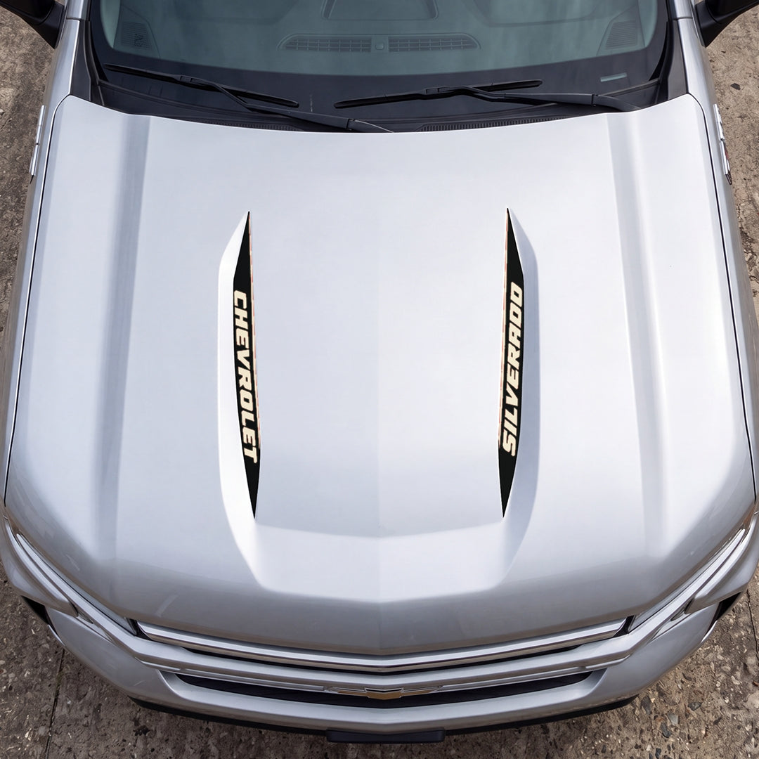 Hood Panel Decal/Sticker - Double Sided Stripes Style 3 Graphic Decal Graphic Kit - For Chevrolet Silverado 2019-2024 - Premium Vinyl