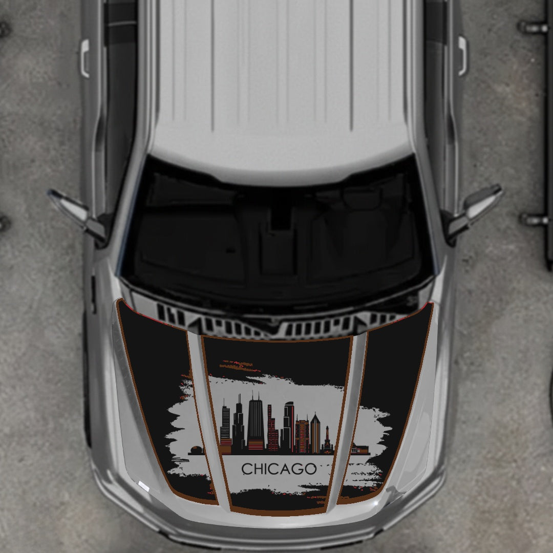 Hood Panel Decal/Sticker - Chicago - Cut - Border Graphic Kit - For Ford F-150 2020-2026 - Premium Vinyl