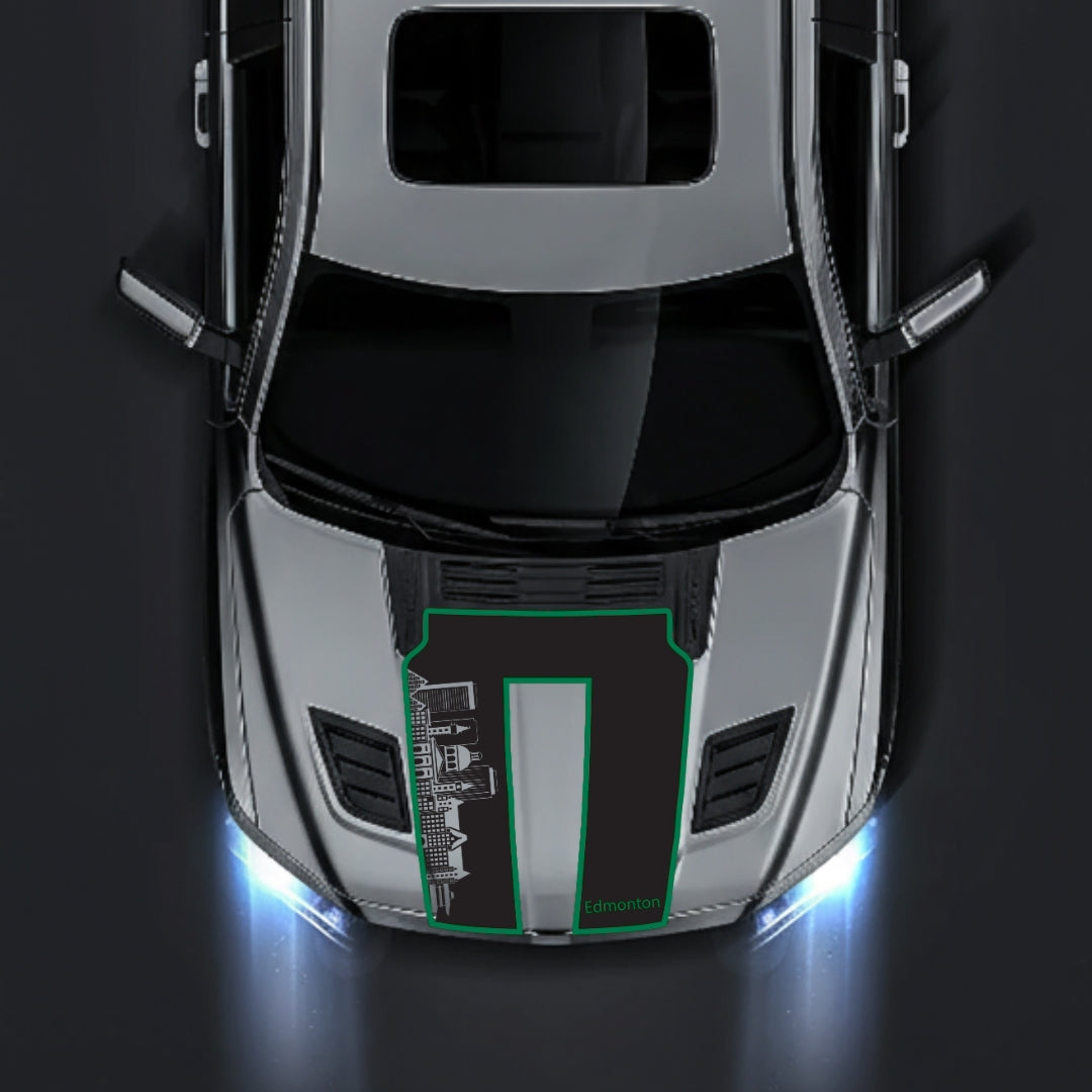 Performance Hood Panel Decal/Sticker - Edmonton Skyline - Cut - Border Graphic Kit - For Dodge RAM 1500 2019-2025 - Premium Vinyl