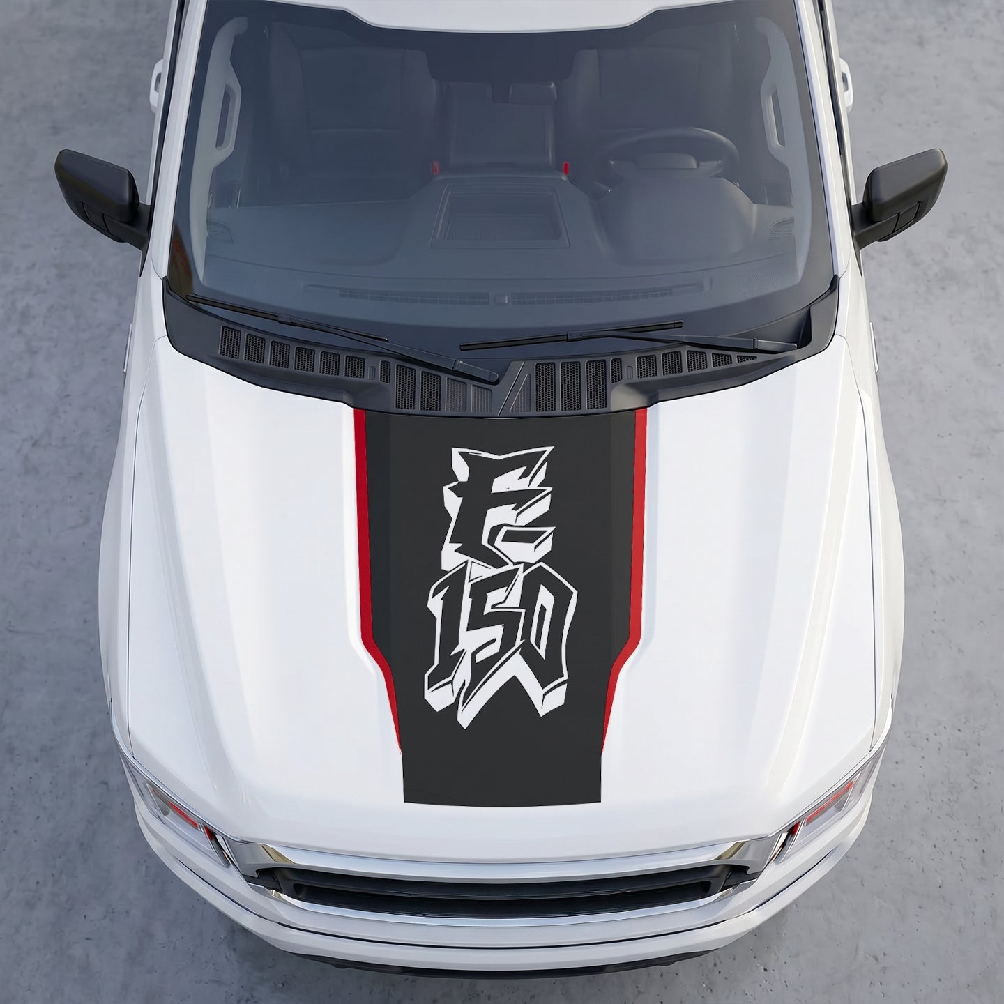 Hood Panel Decal/Sticker - Street Style Graffiti Hood Decal – Matte Black Wrap with 3D Urban Font Graphic Kit - For Ford F-150 F150 2015-2020 - Premium Vinyl