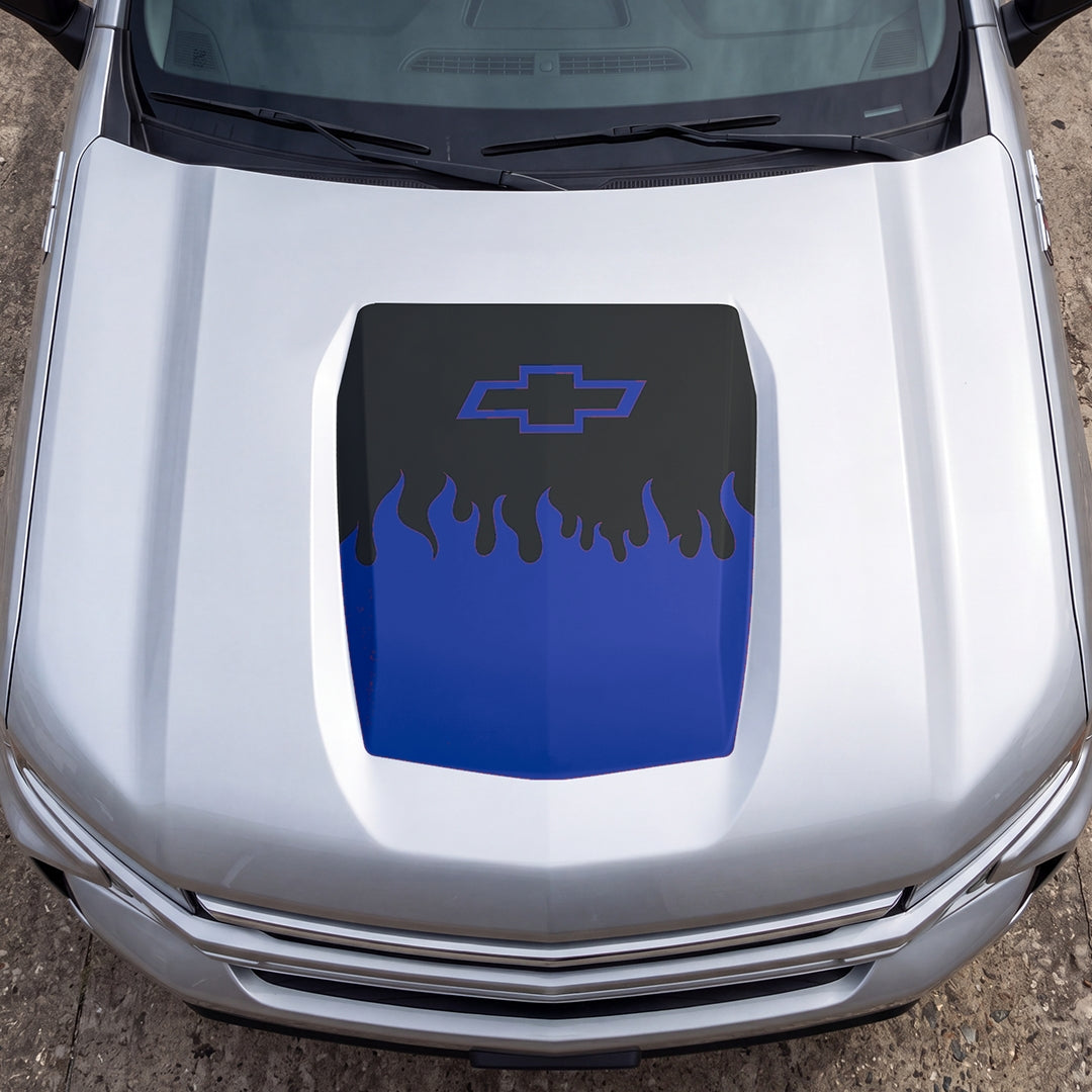 Hood Panel Decal/Sticker - Burning Flames Graphic Decal Graphic Kit - For Chevrolet Silverado 2019-2024 - Premium Vinyl