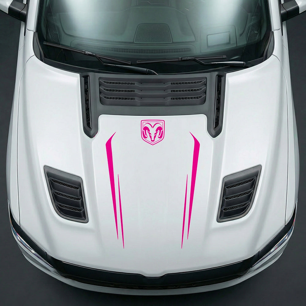 Hood Panel Decal/Sticker - Sleek Spear Cutout U-Shape with RAM Logo - Cut Graphic Kit - For Dodge Ram 2019-2025 - Premium Vinyl