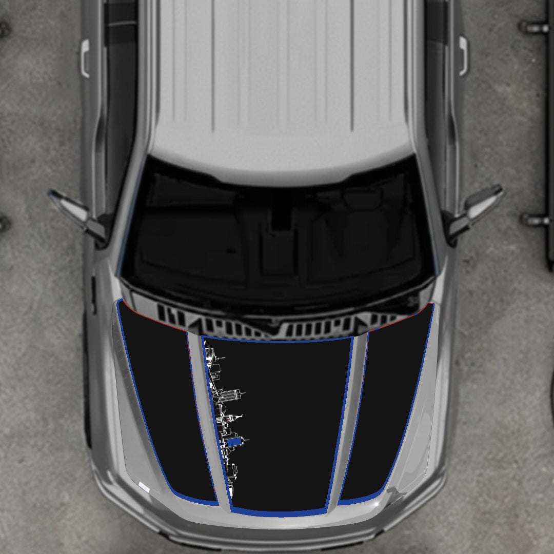 Hood Panel Decal/Sticker - Winnipeg Skyline - Cut - Border Graphic Kit - For Ford F-150 2020-2026 - Premium Vinyl