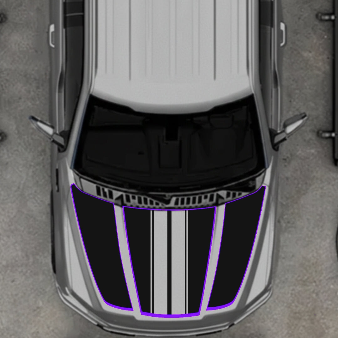 Hood Panel Decal/Sticker - Bars Style - Cut - Border Graphic Kit - For Ford F-150 2020-2026 - Premium Vinyl