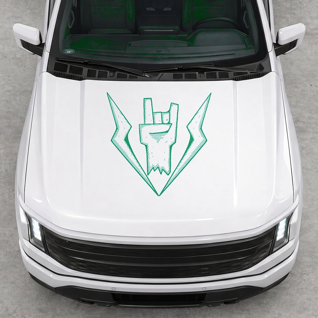 Hood Panel Decal/Sticker - Cut Lightning Rock Hand Graphic Decal Graphic Kit - For FORD F-150 2015-2020 - Premium Vinyl