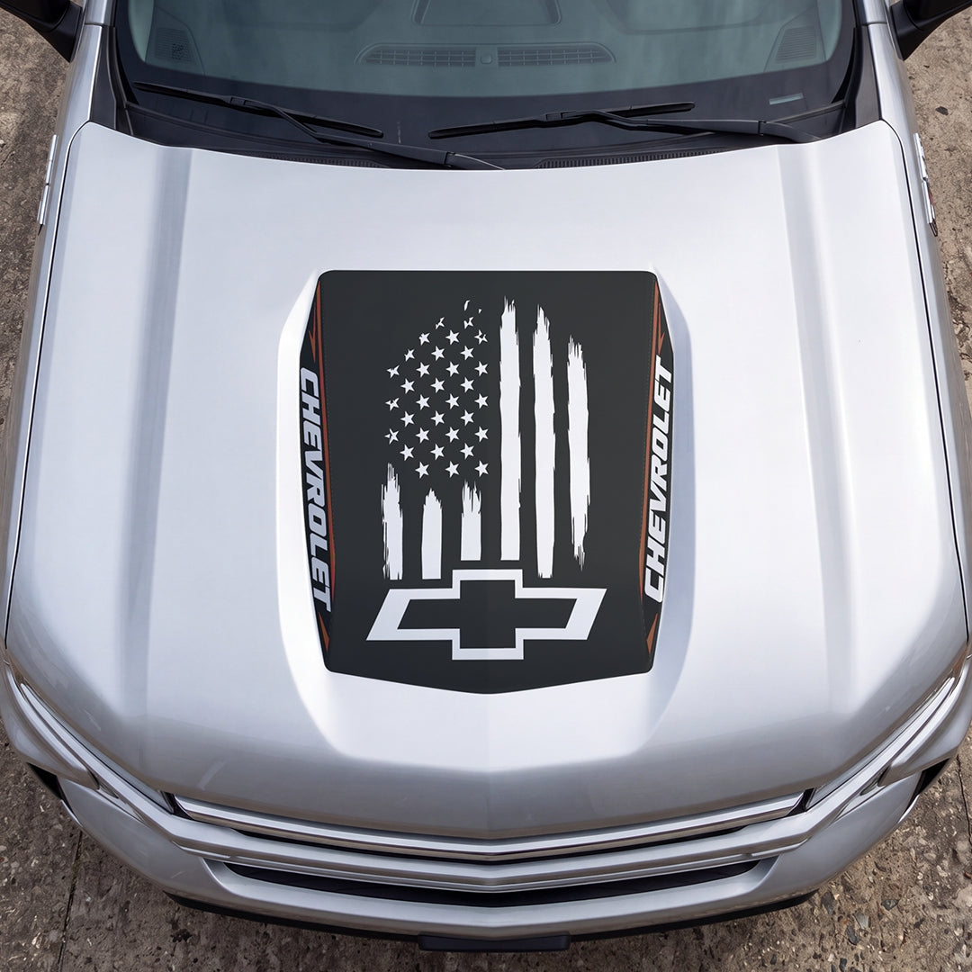 Hood Panel Decal/Sticker - American Flag Graphic Decal Graphic Kit - For Chevrolet Silverado 2019-2024 - Premium Vinyl
