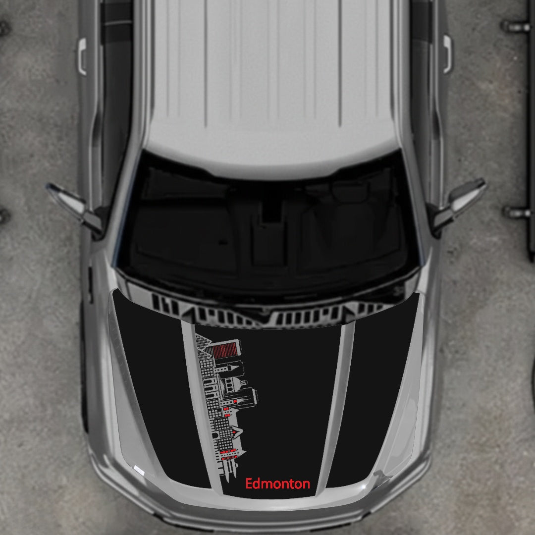 Hood Panel Decal/Sticker - Edmonton Skyline - Cut Graphic Kit - For Ford F-150 2020-2026 - Premium Vinyl