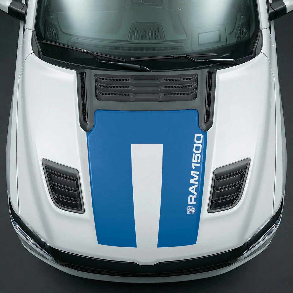 Hood Panel Decal/Sticker - Sleek Vertical RAM 1500 Text & Logo Minimalist Graphic Kit - For Dodge Ram 2019-2025 - Premium Vinyl